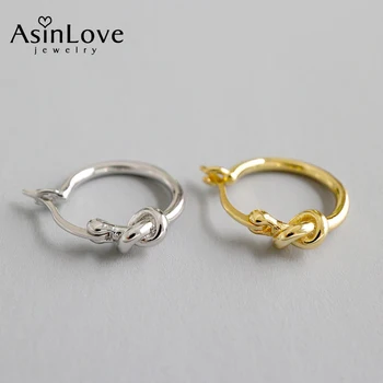 

AsinLove Real 925 Sterling Silver Hoop Earrings for Women 18K Gold Knot Simple Earrings Fine Jewelry Girlfriend Birthday Gifts