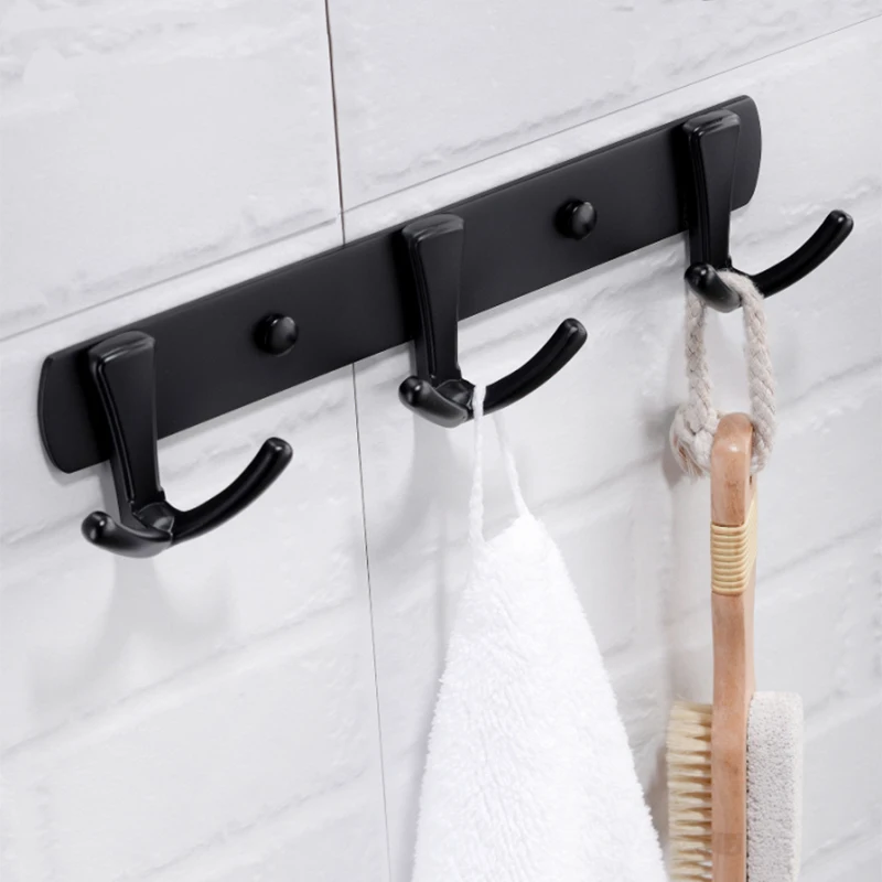 3 row hook Крючок для полотенец, настенное крепление, латунь, черная отделка, для ванной комнаты, кухонный крючок, аксессуары для ванной комнаты, набор, прочный держатель для крючка - Цвет: 3 row hook