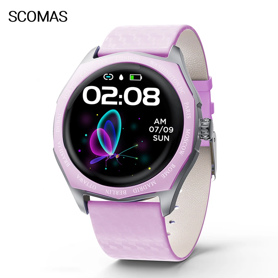 SCOMAS модные женские туфли Смарт часы 1,2" сенсорный экран сердечного ритма крови Давление монитор женский Функция Smartwatch для iOS и Android