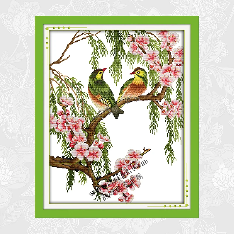 Joy Sunday Bird на ветке крестиком напечатаны холст своими руками рукоделие вышивка