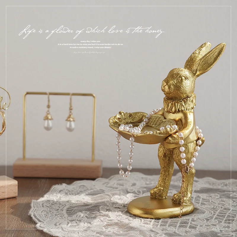 

European Style Retro Rabbit Decoration Jewelry Tray Home Decoration Accessories Rustic Wedding Decor Christmas Decorations