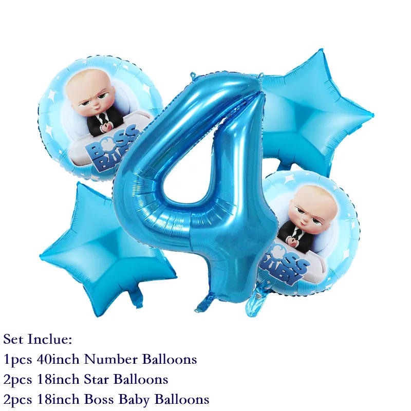 5pcs Cartoon Set Boss Baby Balloon 40inch Number Blue Foil Baby Shower 1 2 3 4 5 6st Birthday Party Decoration Helium Supply