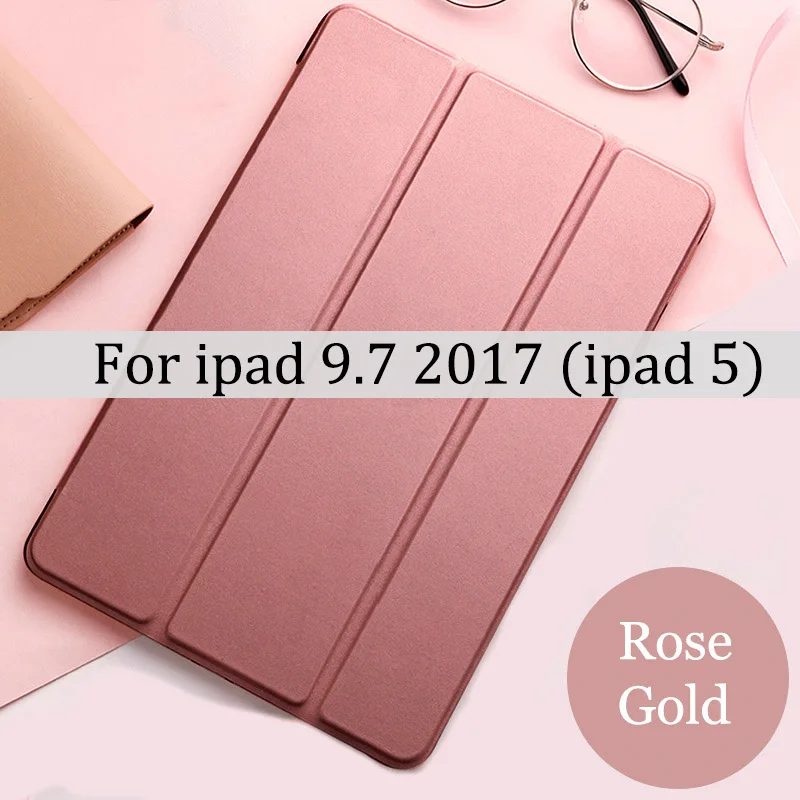 Чехол для планшета С Откидывающейся Крышкой для Apple ipad Air 2 9," Pro Чехол Smart Sleep wake funda Trifold Stand capa solid для ipad 5 ipad 6 - Цвет: gold for 9.7 2017