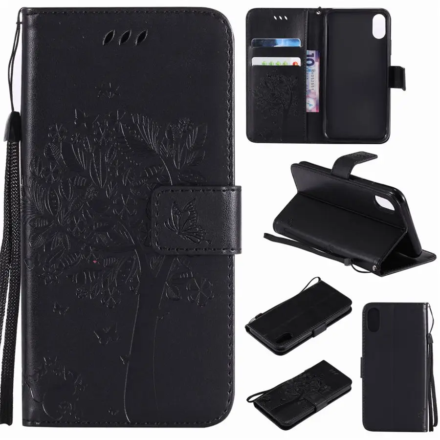 Чехлы для мобильного телефона с дерево тисненый узор с бабочками для samsung Note8 A310 A510 A320 A520 A710 A8 плюс J310 J510 J710 слот для карт памяти P06G - Цвет: Black