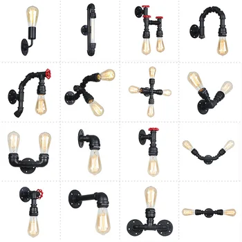 

American style industrial retro bedroom living room tieyiya black water pipe Hostel Trim Cafe small wall lamp
