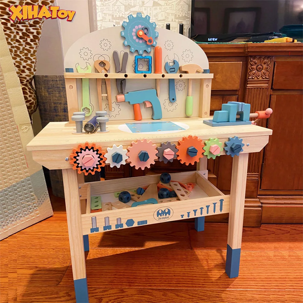 - Tool Bench Toy Play Workbench Workshop Tighten the Screws Full Sets Multifunction Wooden Construction 3 Years Kids Montessori