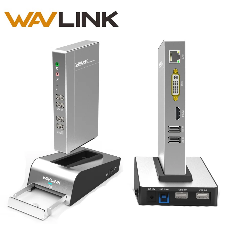 Aluminum USB 3.0 Universal Docking Station with HDD&SSD Enclosure Dual Video Display Support HDMI/V