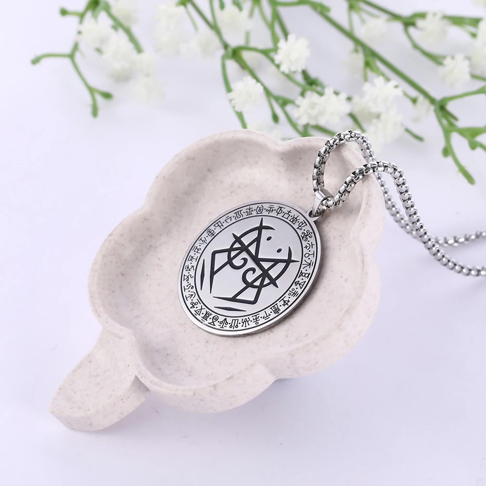 Dawapara Occultism Sigil Ethnic Pendant Necklace Stainless Steel Amulet Attracting Money and Health Good Luck Wolf of Antimony 4