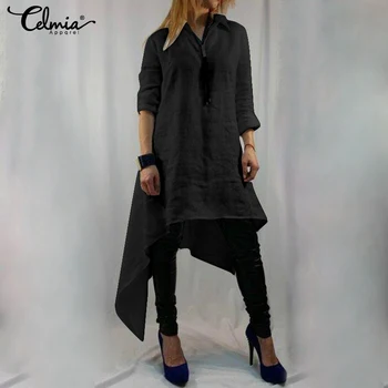 

Celmia Vintage Women Tops and Blouses 2020 Fashion Asymmetrical Long Shirts Casual Loose Solid Blusas Femininas Plus Size Mujer