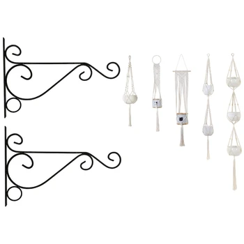

1 Set Wall Plant Hanging Brackets Iron Plant Hanger & 1 Set Macrame Plant Hanger and Hooks Hanging Plant Holder