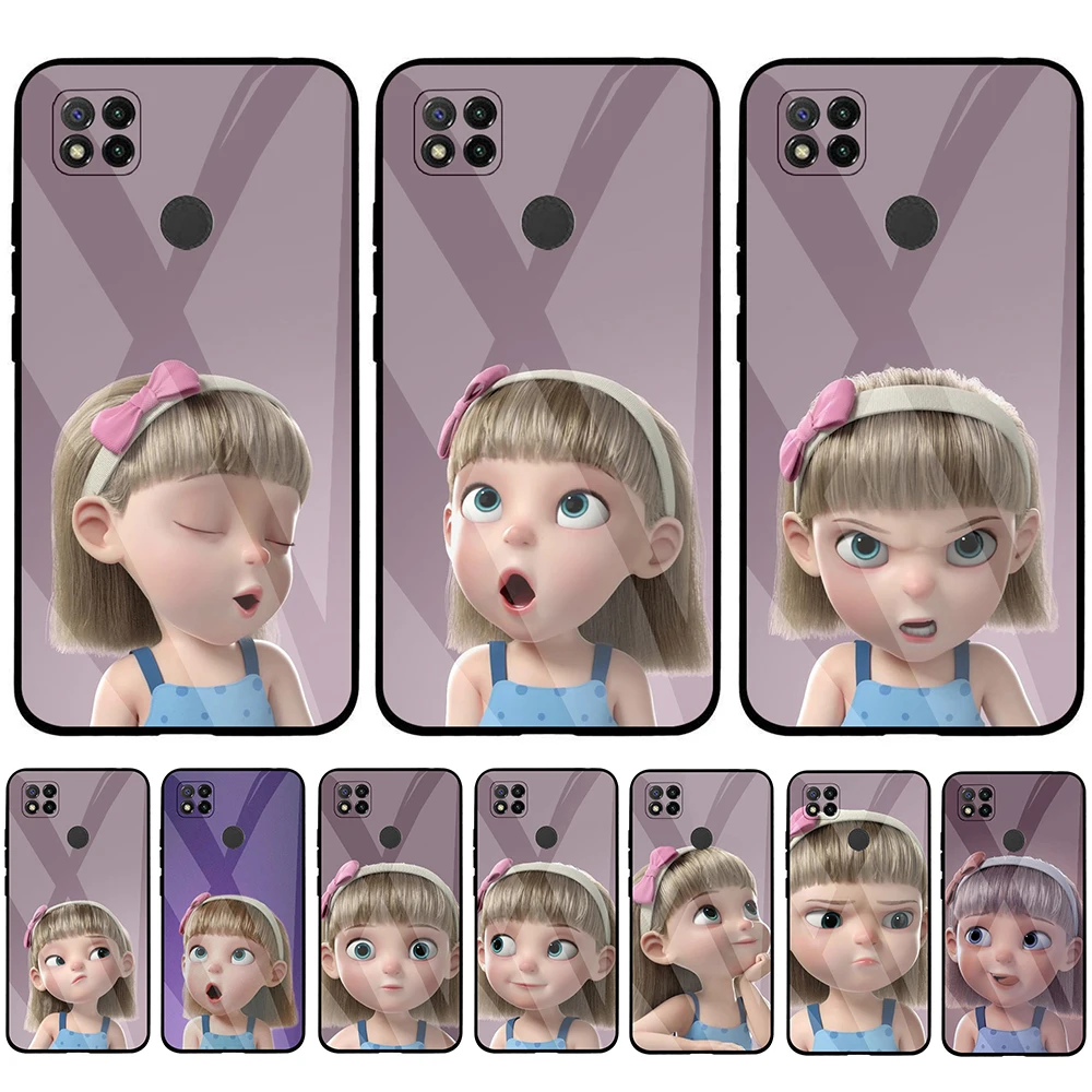 3D cartoon girl rigged Tempered Glass Case For Xiaomi Redmi 4X 5 Plus 6 Pro 6A 7 7A 8 8A 9 9A 9C K20 K30 Back Cover | Мобильные