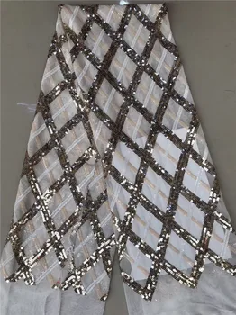 

Popular African tulle lace fabric French mesh cloth with sequins for evening dress PDN873 (5yards/lot)