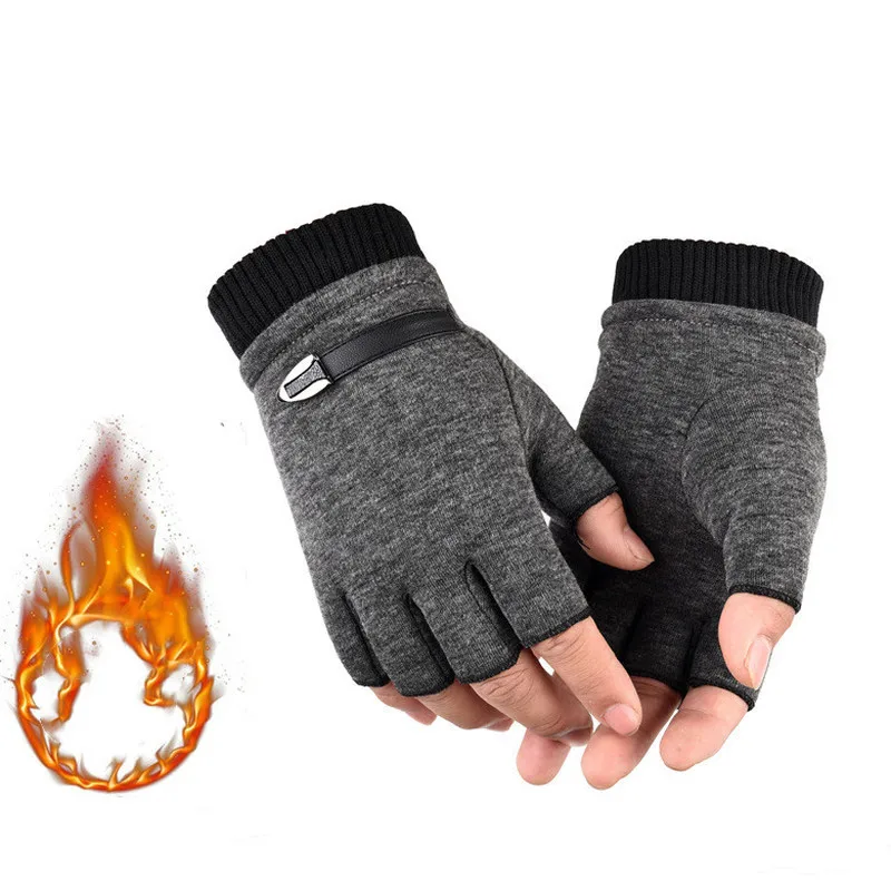 Зимние перчатки унисекс для женщин и мужчин, флисовые теплые перчатки на половину пальца, эластичные перчатки без пальцев, варежки для наружного велосипеда, перчатки для вождения