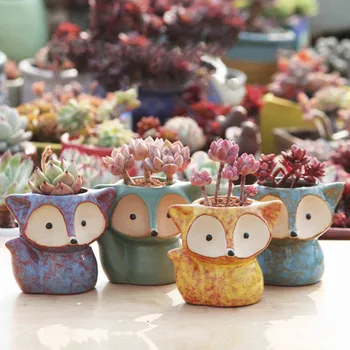 

Ceramic Fox Plant Pot Micro Cute Mini Potted Succulents Small Flower Pots Bonsai Cartoon Planter Home Decor