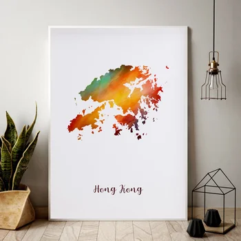 

Hong Kong map watercolor Map Modern City Canvas Art Print Wall Pictures for Living Room No Frame