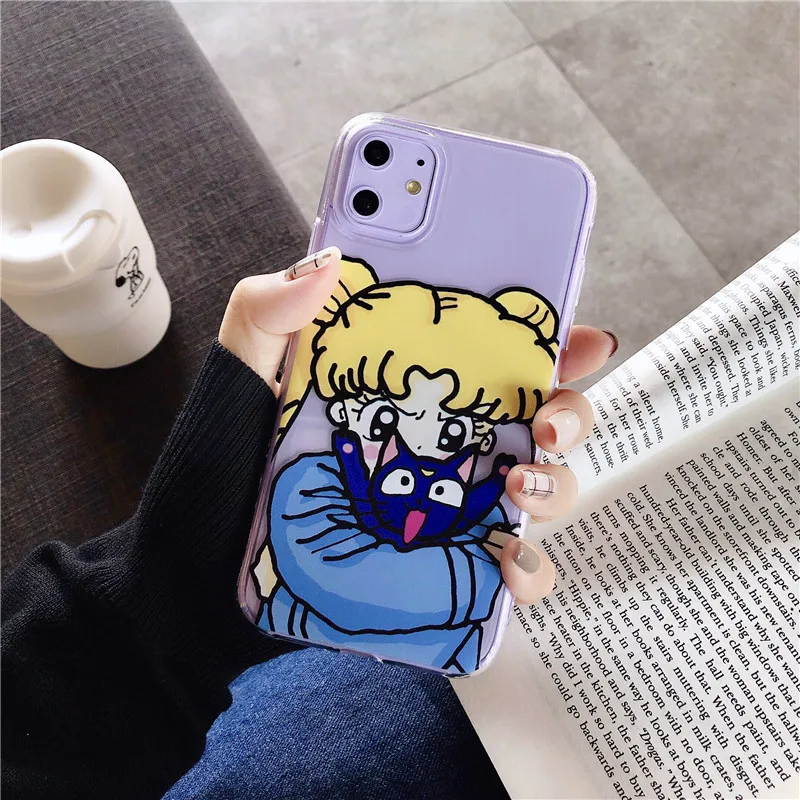 Милый мультяшный чехол для телефона Сейлор Мун для iPhone 6 6S 7 8 X XR XS Max Силиконовый мягкий прозрачный чехол для iPhone 11 Pro MAX задняя крышка