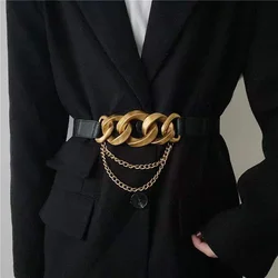 Fashionable Personality Metal Chain Elastic Lady Waistband European American Retro With Windbreaker Coat Decorative Ladies Belt