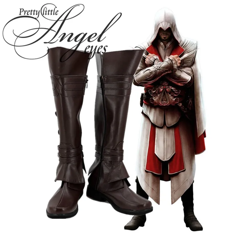 Горячая Игра Assassin's Creed Ezio Auditore Косплей праздничные на заказ обувь - Цвет: Коричневый