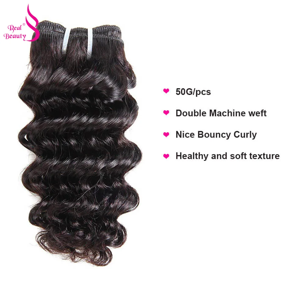 Real Beauty Brazilian Deep Wave 4 Bundles with Lace Closure Human Hair Bundles Deals Ocean Weave Remy Human Hair Extensions