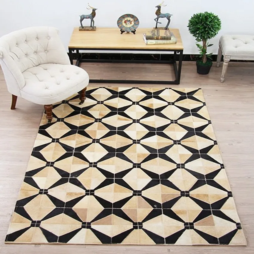 American Style Luxury Cowhide Patchwork Rug Decoration Modern