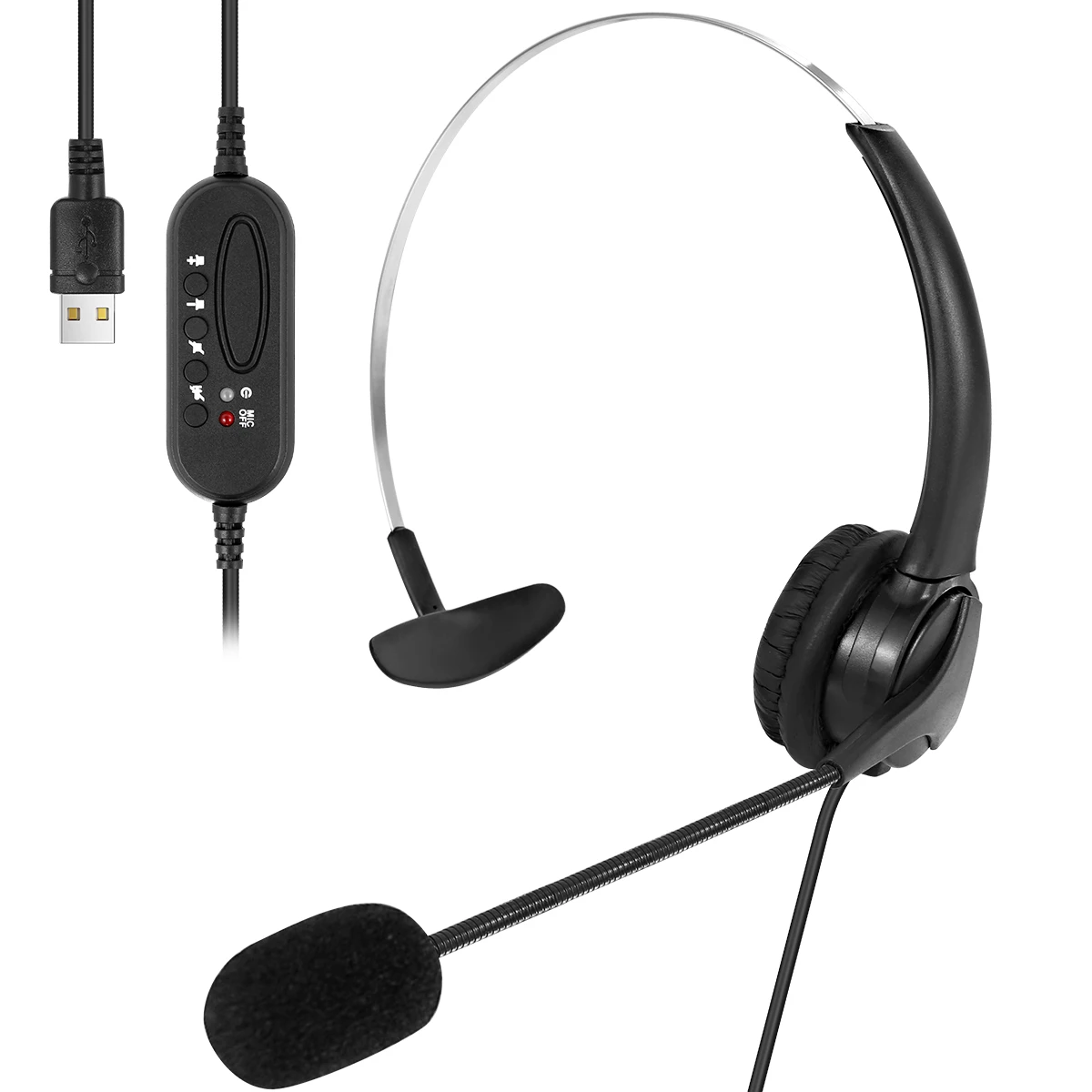 32 Ohm Universal USB plug On Ear Headphone Wired Headset Earphone with Noise Concealing Mic for Laptop Desktop Corded Telephone