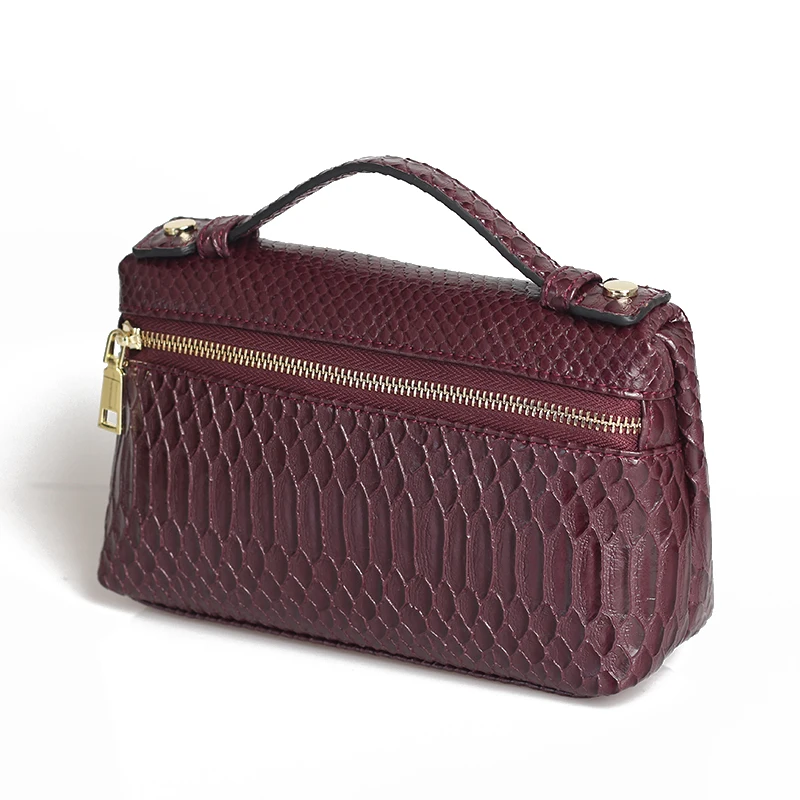 Новая дизайнерская сумка из натуральной змеиной кожи, переносная сумка, маленький клатч из натуральной кожи питона, Женская сумочка, кошелек - Цвет: Snake Red Coffee (L)