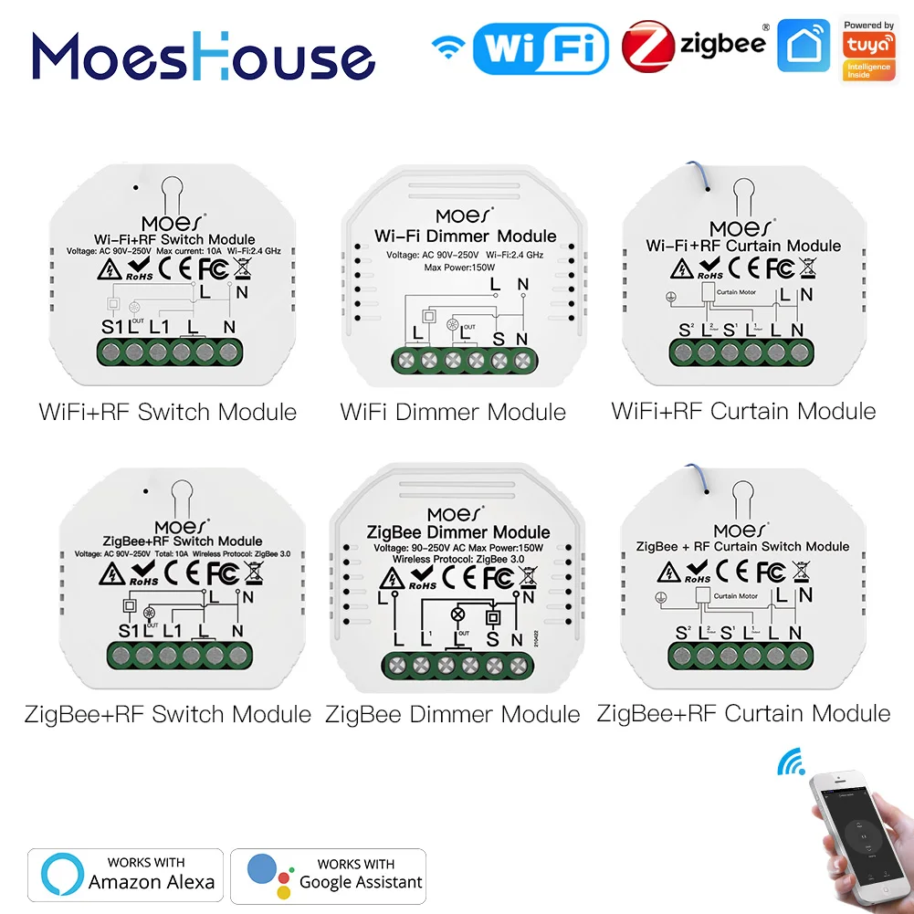 Wi-Fi-переключатель MoesHouse Smart ZigBee Голосовое управление через приложение Alexa Google Home |