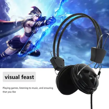 

3.5mm Wired Stereo Headset With Microphone Adjustable Game Headband Black Music Earphone for PC Laptop Computer Distinctive