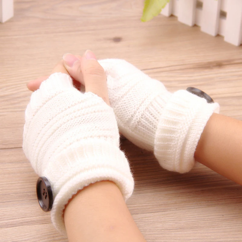 1 пара, зимние вязаные перчатки, теплые перчатки без пальцев, женские перчатки на пуговицах с коротким рукавом, шерстяные вязаные перчатки, варежки