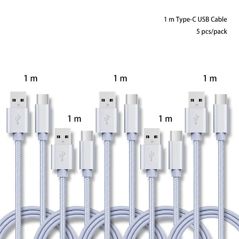 1 м 5 шт./упак. Тип C до USB 2,0 USB кабель с нейлоновой оплеткой зарядный кабель для huawei P30 mate 20 xiaomi samsung Примечание 10 S10 OPPO R17 vivo onePlus 7, 6 комплектов/партия, футболка
