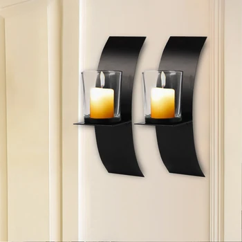 

2sets Spa Wall Sconce Modern Black Arch Bedroom Candle Holder Iron Art With Glass Cup Easy Install Birthday Gift Home Decor