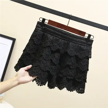 

COIGARSAM 4XL Plus Size Lace New Summer Stretch Women Shorts White Black G320