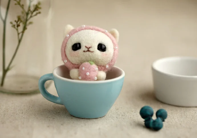 Клубника милый кот мультфильм животных набор шерсть иглы Набор шерсть войлок иглы валяния украшения Ремесло needlecture DIY ручной работы