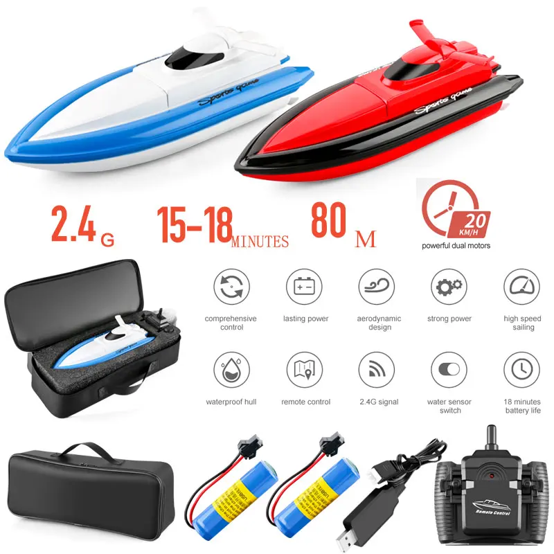 20 Km/H 2.4G Rc Boat 4Ch Barca Telecomandata Motoscafo Ad Alta Velocità 80-100M Telecomando Distanza Giocattoli D'Acqua Per Regali Per Bambini