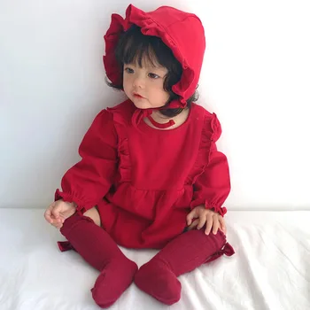 

Baby Girl Clothes Fashion Baby Girl Rompers Long Sleeve Cotton Lotus leaf Jumpsuit+Hat Outfit Autumn Spring Toddler Clothing