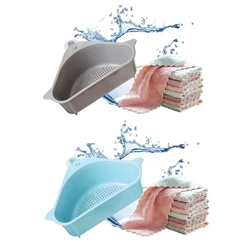 

Sink Strainers Basket Kitchen Drain Shelf Sink Storage Holder with Suction Cup and 5 Pcs Dish Towels