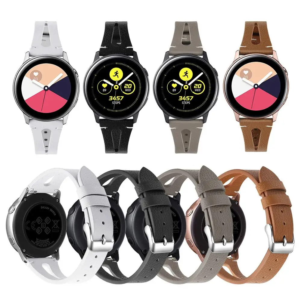 Genuine Leather Watchband for Samsung Galaxy Watch Active Women Band Stainless Steel Buckle Soft Strap | Наручные часы