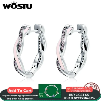 

WOSTU HOT SALE 100% 925 Sterling Silver Twist Of Fate Pink Enamel Stud Earrings for Women Fine Jewelry Brincos Gift CQE297