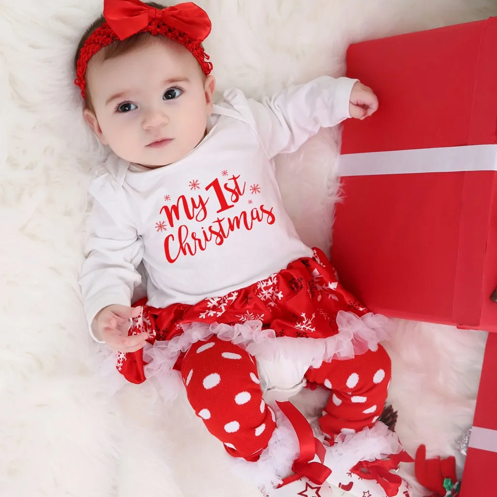 

Baby Christmas Clothes Infant Baby Girl Long Sleeve Ruffle Tulle Christmas Shoes Pants Hairband Socks Outfits Set Ropa Navidad