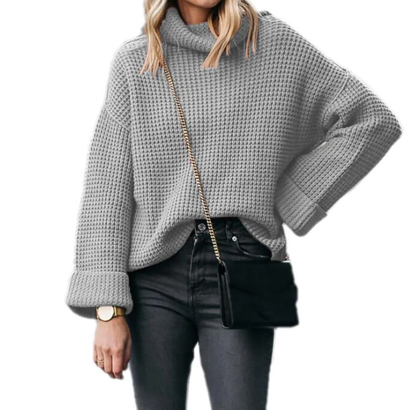 

Women Over size Knitted Turtleneck Sweater Female Solid Turtleneck Collar Pullovers Warm sweater s213