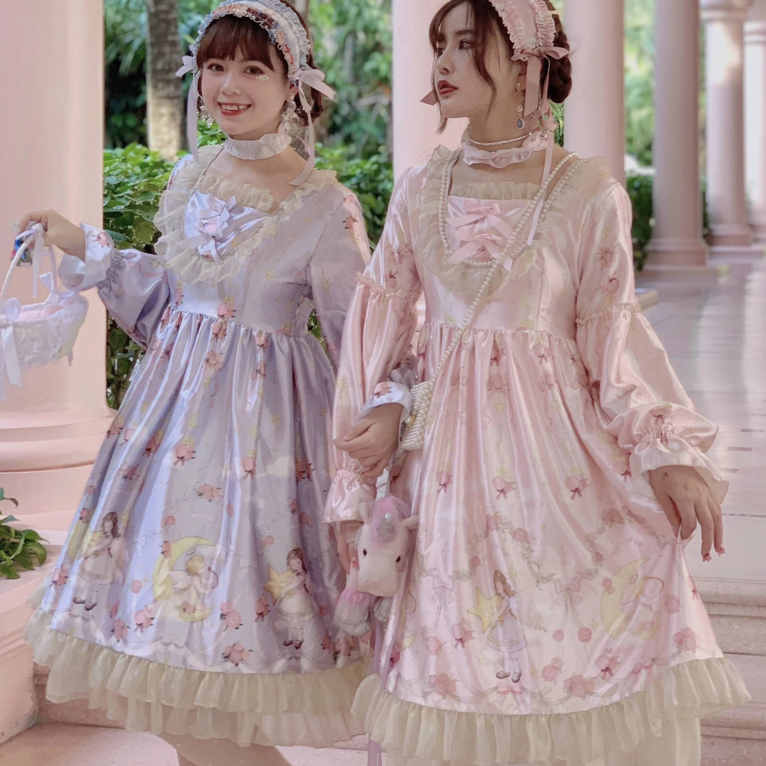 

Princess tea party sweet lolita dress soft girl retro lace bowknot cute printing victorian dress kawaii girl gothic lolita op