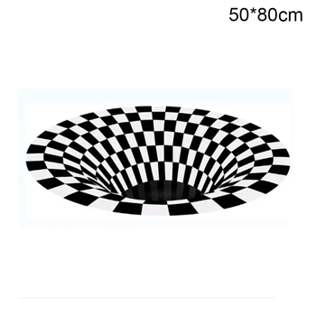 

Home Decoration Living Room Hallway Rugs Black White Grid Print 3D Illusion Vortex Bottomless Hole Floor Carpet Antiskid Mat