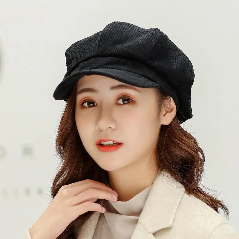 COKK Осень Зима Новая Вельветовая восьмиугольная шляпа Женская Полосатая газетная Кепка берет шапки для женщин корейский Ретро винтажный капор