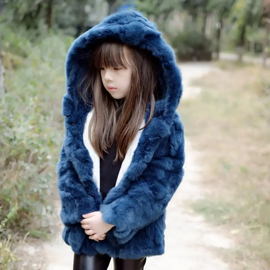 Зимняя куртка для девочек, настоящий мех кролика детская утепленная теплая куртка с капюшоном, натуральная меховая шуба, куртка Modis для холодной погоды, Y2039