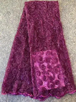 

2002 New Mei Red Pink Purple African French Mesh Lace Fabric Nigerian Net Organza Lace Fabric Embroidery Lace For Party Dress