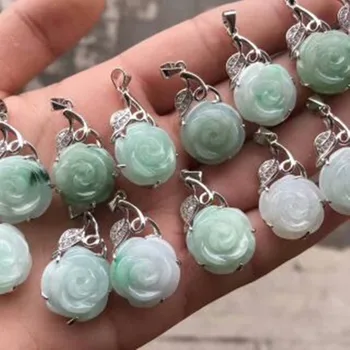 

New s925 pure silver inlaid with natural yu A cargo rose pendant with silver chain