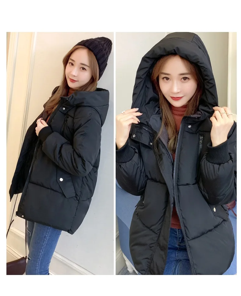 Новая зимняя куртка для женщин корейский стиль с капюшоном пальто Модные женские пуховики женские парки повседневные куртки защита от ветра, от дождя
