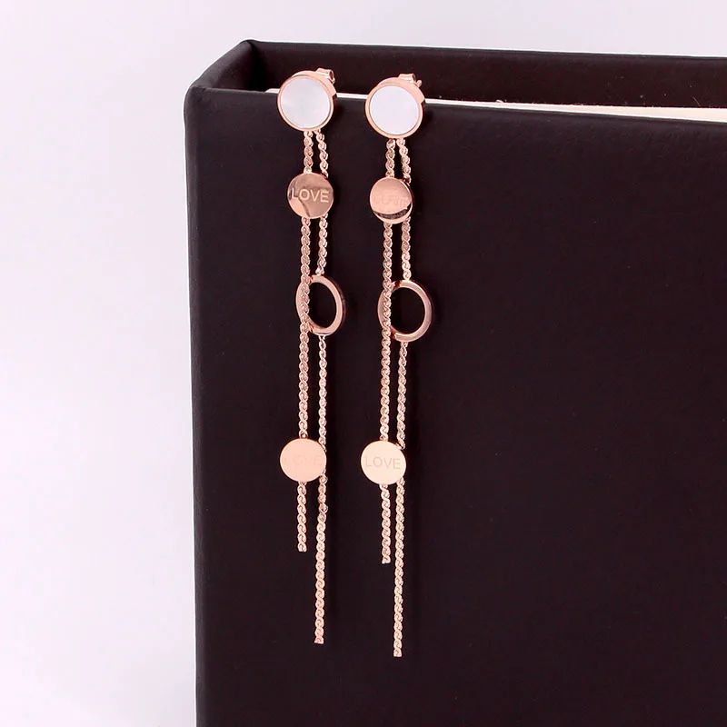 Модные Нержавеющая сталь любовь Shell круглые висячие серьги Длинная кисточка