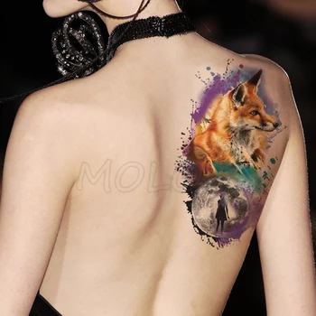 

Temporary Tattoo Stickers Fox Magic Crystal Ball Girl Fake Tatto Waterproof Tatoo Back Leg Arm Belly Big Size for Women Men Girl