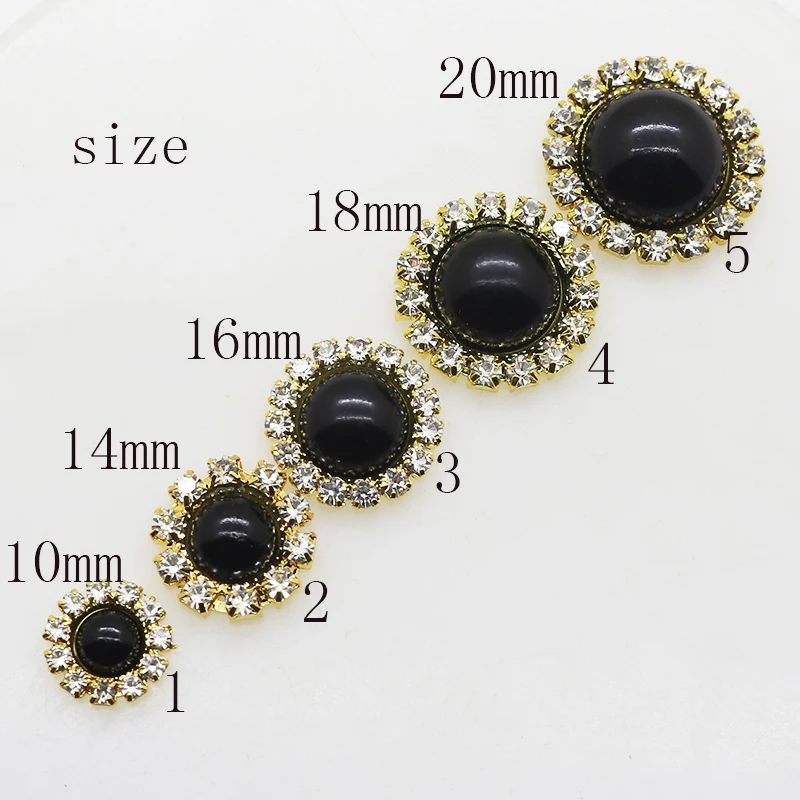 High-grade metal flash black mixed size 10pcs crystal button Sewing decoration home creative DIY handmade accessories Production - Цвет: mix